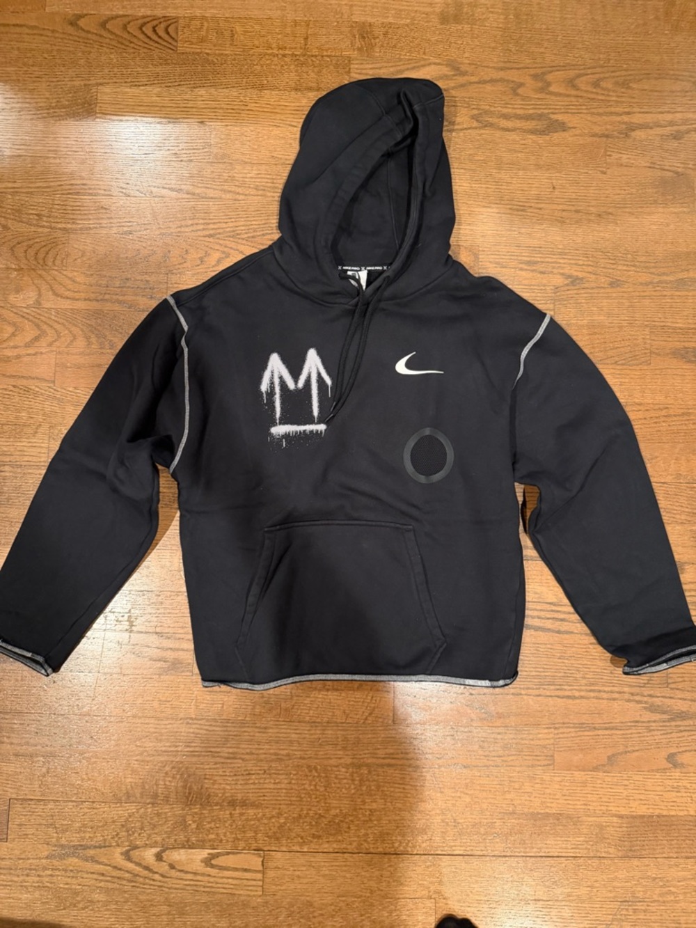 Nike Black Hoodie with White Swoosh & Spray Graphics